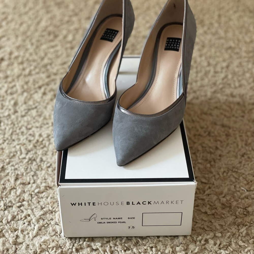 White House Black Market Gray Heels Elegant Pointed-Toe - Emilia Smoked Pearl